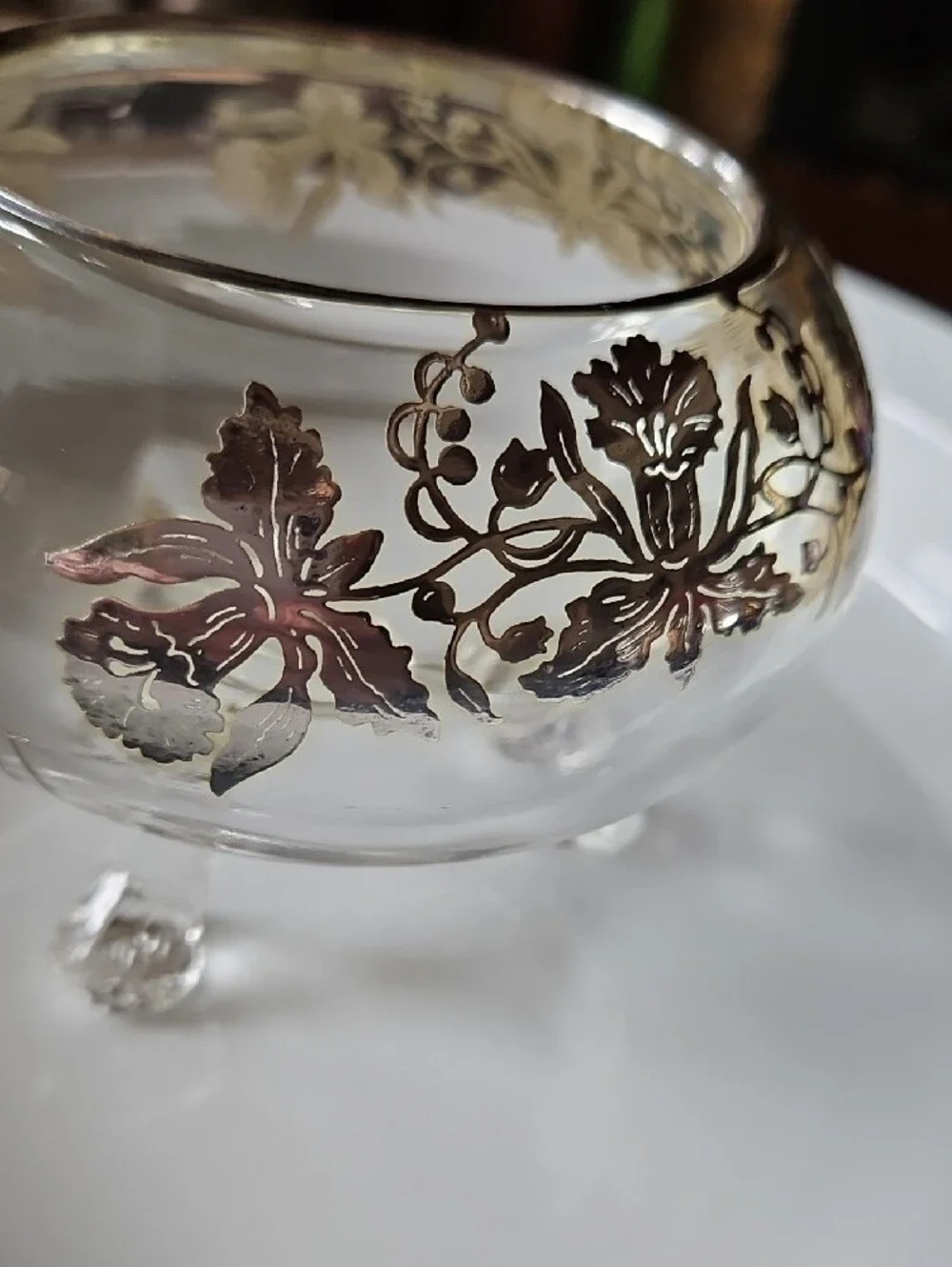 Rare Vintage Beaumont Glass Silver Overlay Footed Flower Vase with Flower Frog
